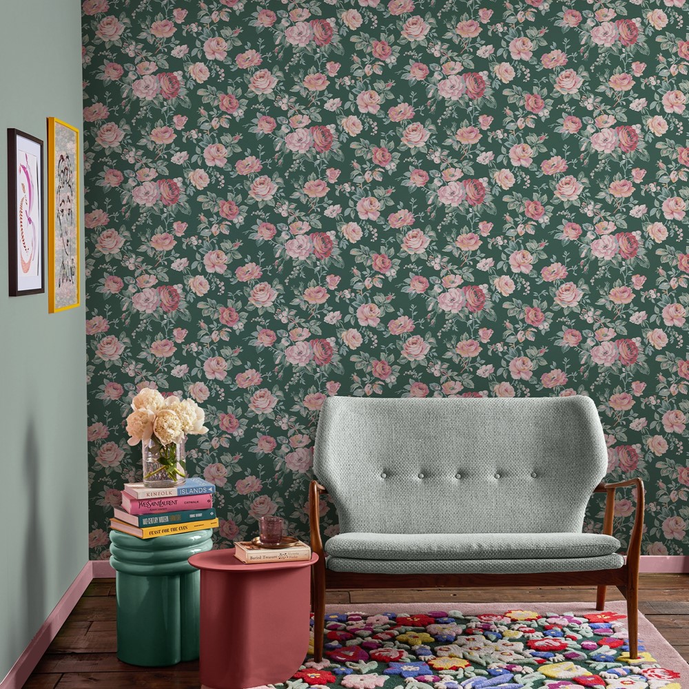 Garden Rose Wallpaper 125502 by Cath Kidston in Green